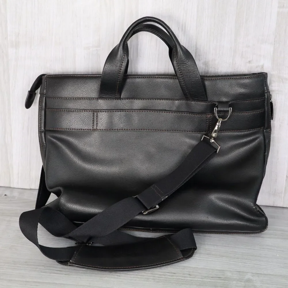 Samsonite Classic Black Leather Expandable Briefcase Laptop Bag with Strap